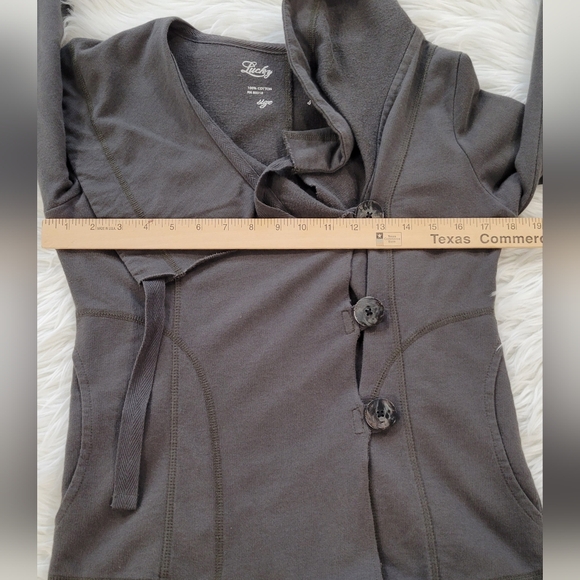 Lucky Brand Sz S‎ Army Green Drawstring Shawl Collar Button Cotton Jacket - Picture 4 of 9